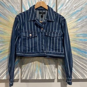 Dark blue/light blue stripped  cropped jean jacket Size M. Excellent condition.